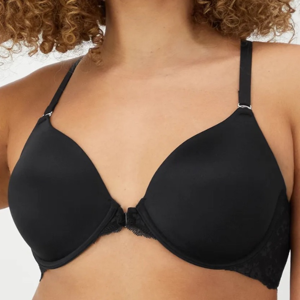 Maidenform One Fab Fit Everyday Black Lace Front Closure Underwire Bra 36DD